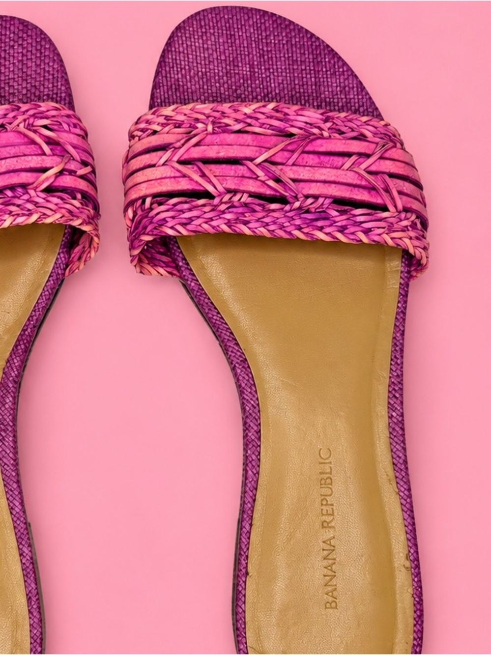Banana Republic Ohana Pink Raffia Woven Slide Sandals Size 6.5